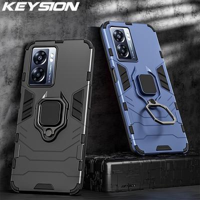 KEYSION Shockproof Armor Case for OPPO A77 5G A57 4G Silicone+PC Metal Ring Stand Phone Back Cover for Realme Q5i V23 5G