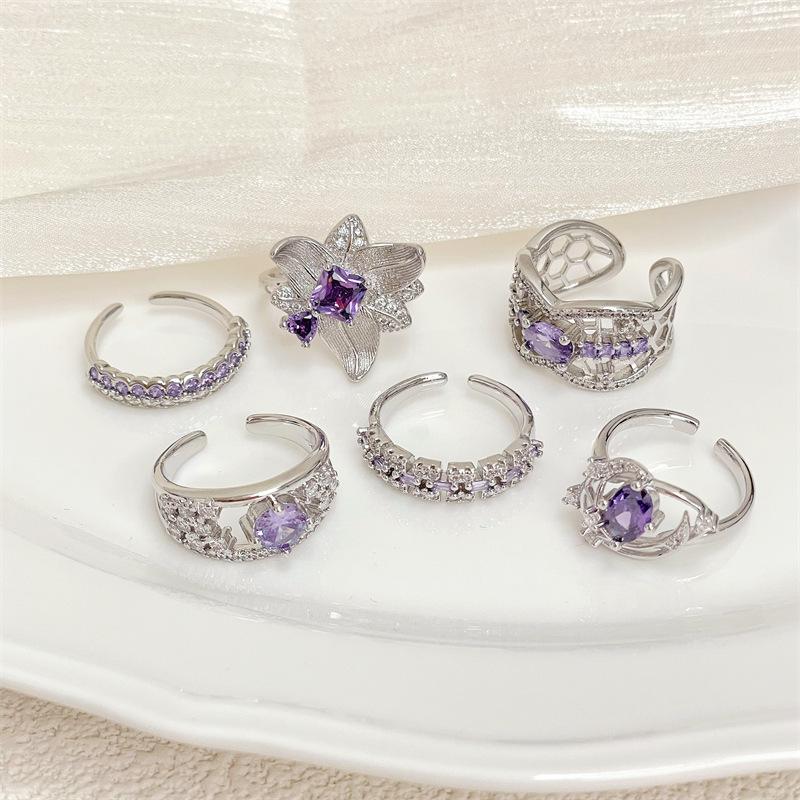 Nine Purple Isolation Transshipment Color Treasure Purple Zir*****Pening Ring Light Luxury Premium Elegant Temperament Jewelry Women
