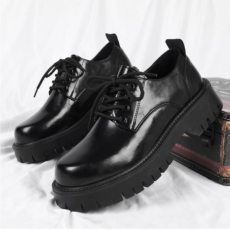 Men's Leather Shoes Spring British Platform Casual Derby Shoes Men's Dress Wedding Black Low Top Martin Boots 2135