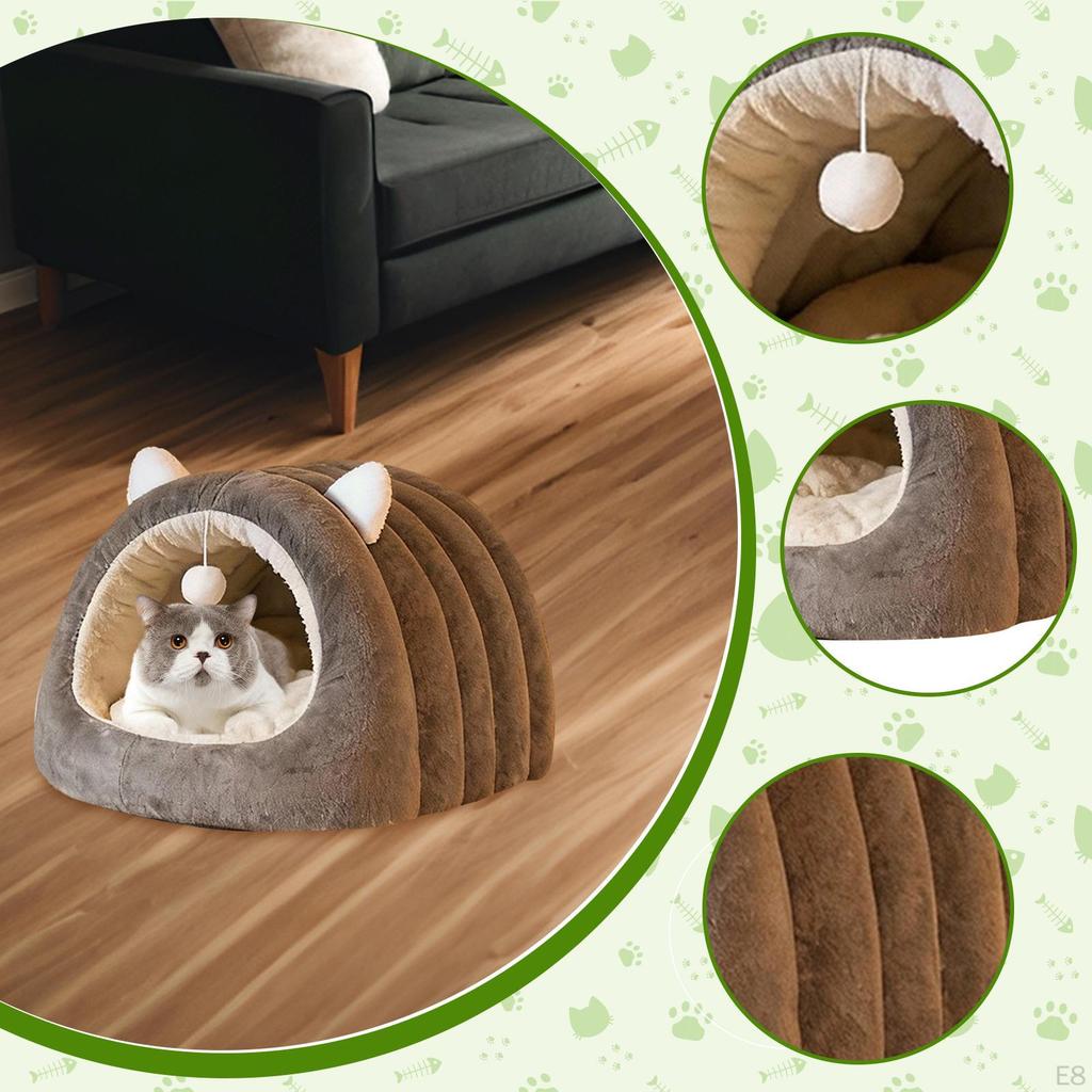 Cat Bed Enclosed Hideaway Portable Shaped Winter Warm with Removable Washable Cushion Cozy Puppy