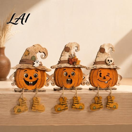 Unique Housewarming Gifts for Fall 3PCS Distressed Wooden Pumpkin Ornaments Witch Hats And Ghost Patches Retro Gothic Mantel Decor Decor Halloween