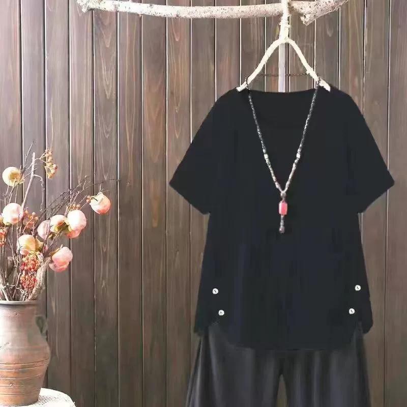 Women's Summer Bestsellers Fashion Casual Print Graphic Loose T Shirt Vintage Linen Round Neck Plus Size Short Sleeve Shirt Top