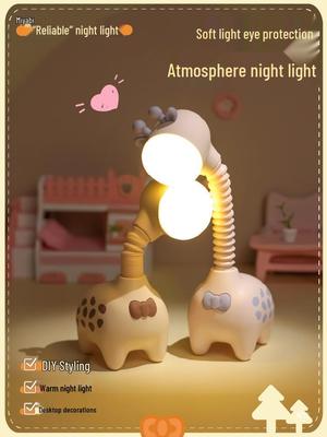 Cute Giraffe Night Light: Cartoon Desk & Bedside Lamp with Eye Protection for Students