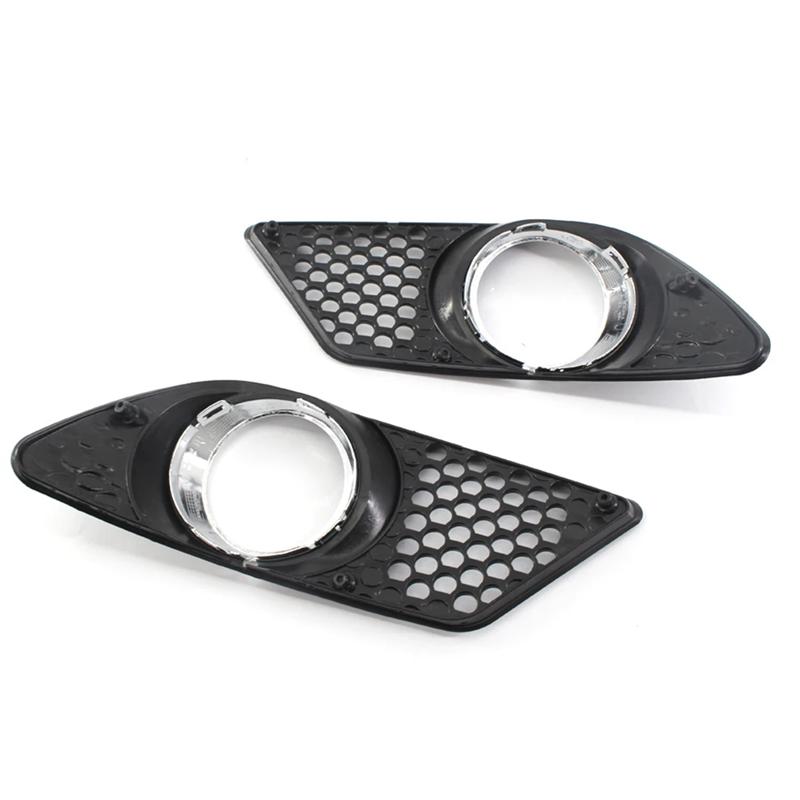 1 Pair Car Front Bumper Fog Light Grille Fog Lamp Grill Cover with Chrome Frame for Benz C-Class W204 2008-2010