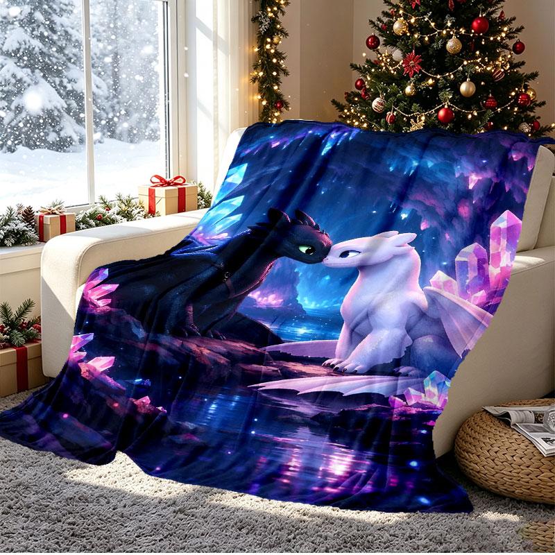 How to Train Your Dragon Pattern Blanket for Home Decoration, Bed, Sofa, Car Travel, Camping, Suitable for All Seasons, Birthday Christmas Gift