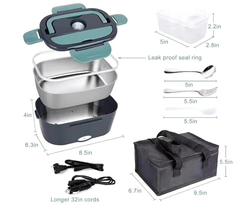 Boîte à lunch chauffante électrique portable 1,5 L 60 W – Chauffe-plat étanche pour voiture ou maison, Micro-ondes chauffant pour le déjeuner pour camionneurs