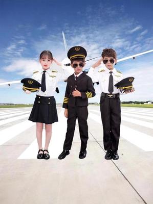 Kinder-Kapitän, Herren-Flugbegleiter und Damen-Pilotin Rollenspiel Tanzkleidungs-Set