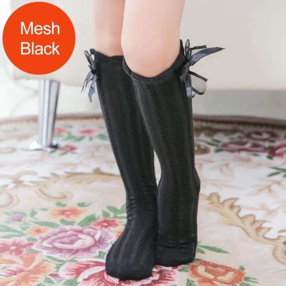 

Soft Children Bowknot Mesh Socks Mid-tube Socks Cotton Socks New Mesh Girls Sock чорний