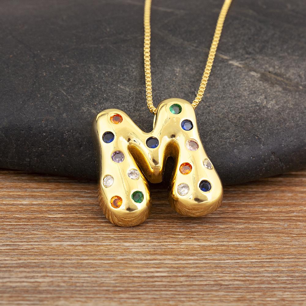 Nidin New Fashion 26 A-Z Letters Initials Alphabet Pendant Necklace For Women Men Inlaid Colorful Zircon Jewelry Accessories
