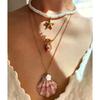 Summer Marine Style Matching Necklace Earrings Set With Seashells Pendant And Coral Accents For Women