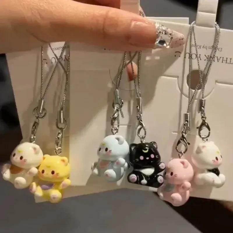 Fashion New Cartoon Small Cat Cute Keychain Phone Chain Resin Keyring Bag Pendant Couple Key Chains Gifts Women for Jewelry