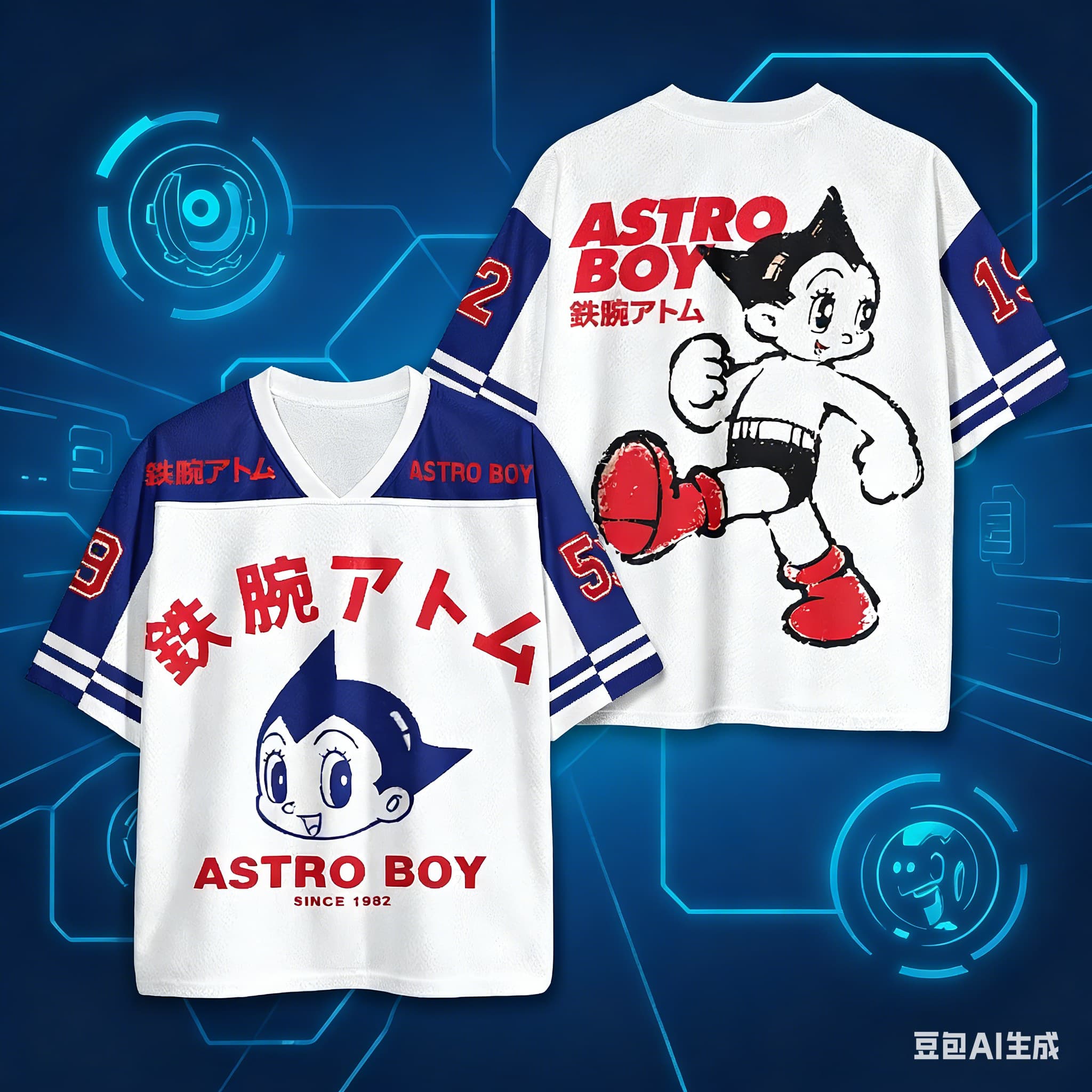 Astro Boy Osamu Tezuka #52 Oversize Boxy Jersey V-Neck Short Sleeve Anime T-Shirt Streetwear Casual Sports Top 4XL