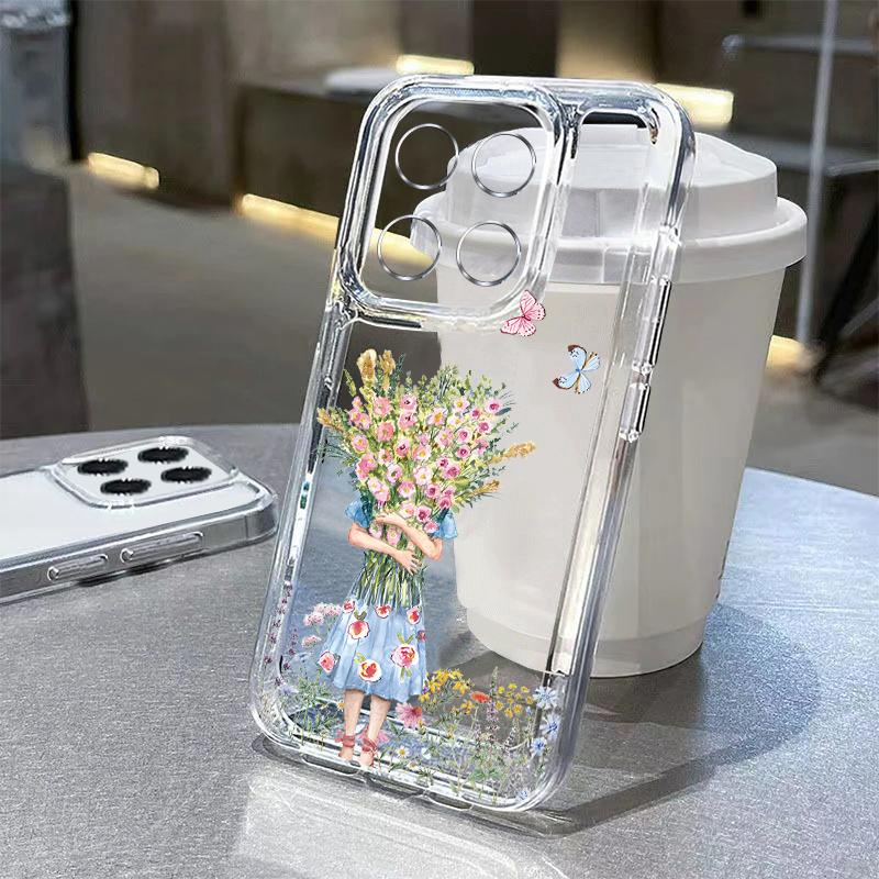 Girl Flowers Pattern Case For Xiaomi Redmi Note 15 Pro 4G Funda Redmi Note 14 13 Pro 5G Clear TPU Silicone Soft Cover