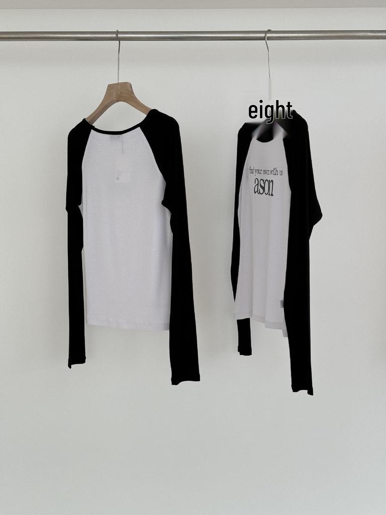 Koreanischer Stil Tencel-Stoff Colorblock Raglanärmel Langarm Damen-T-Shirt