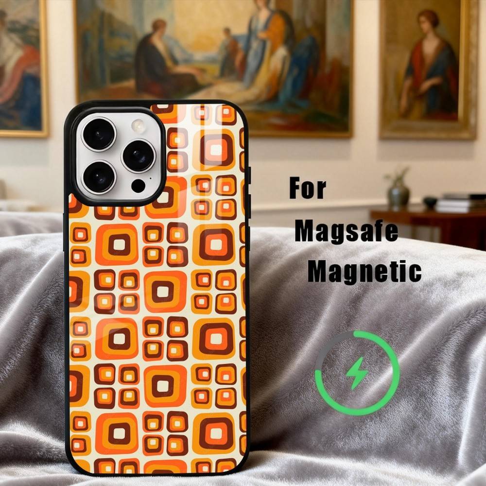 R-Retro P-Pattern Phone Case For iPhone17,16,15,14,13,12,11 Plus,Pro Max Magnetic For Magsafe Wireless Charging