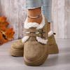 Modne buty casualowe z okrągłym noskiem, na grubej podeszwie, futrzane, damskie, 2025, zimowe, ciepłe, pluszowe śniegowce na platformie, z metalową klamrą, zamszowe botki do kostki