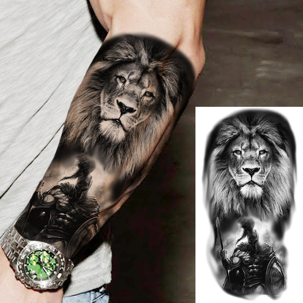 1 Sheet Realistic Fake Tiger Lion Temporary Tattoos For Women Men Adults Body Forearm Arm Leg Tattoo Sticker Waterproof Decor