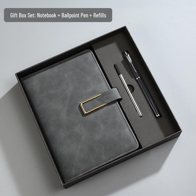 A5 Notepad Notebook Gift Set with U-Shaped Buckle, Leather Surface, Custom Logo for Business Meetings