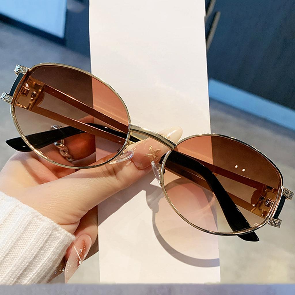 New Style Retro Metal Oval Small Frame Sunglasses, Gender-neutral, Hollow Temple Design, UV-protective Sunglasses