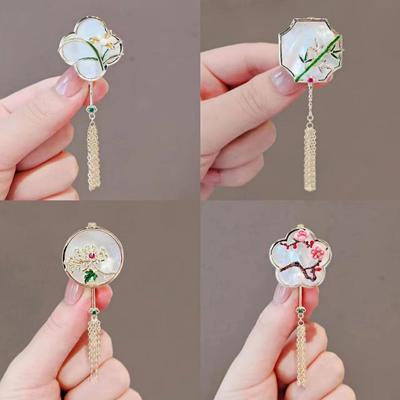 Orchid Antique Brooch High-end Ins Female Chinese Fan Fringed Suit Pin Cheongsam Placket Corsage