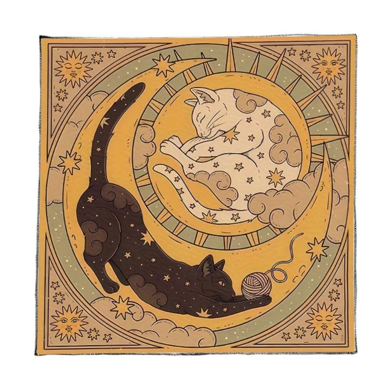 Moon Cats Pattern Tarots Card Tablecloth Altars Cloth Altars Cloth Divinations Card Table Cloth Tapestry Easy Use
