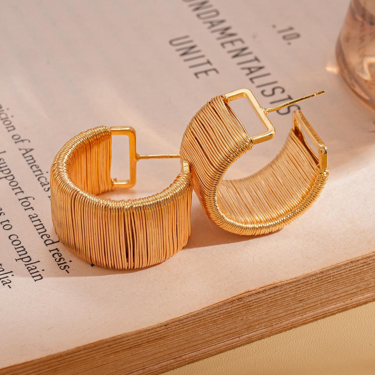 18K real gold electroplated hollow linear winding silver needle stud earrings geometric earrings