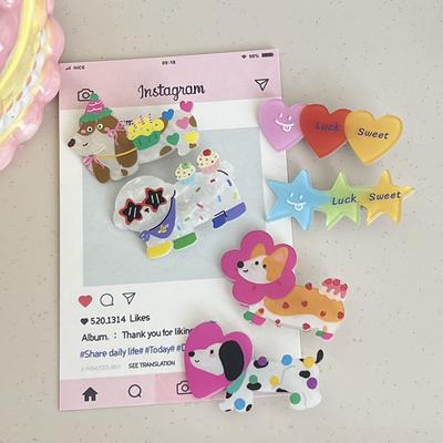 Dulce Lindo Horquilla para Perro Dibujos Animados Pinza de Pico de Pato Corazón Estrella Acrílico Clip para Flequillo Clip para Cabello Suelto Accesorios para el Cabello Combinables