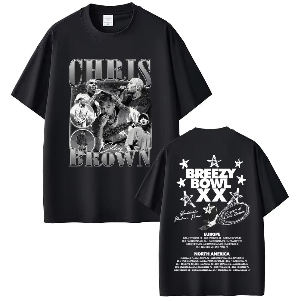 

Rapper Chris Brown cotton Unisexs shirt ONeck oversized Breezy Bowl XX graphics Short Sleeved WOMENs Vintage Hip Hop Tshirt S
