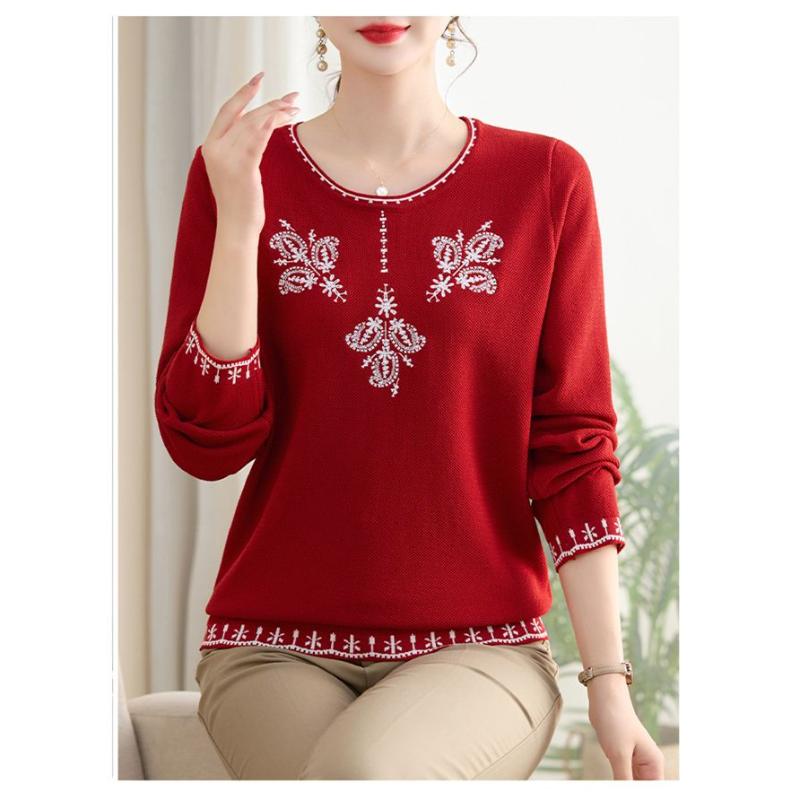 

Женский новый осенний пуловер с вставками, свитер с круглым вырезом, базовая универсальная кофта, вязаный свитер XL красный