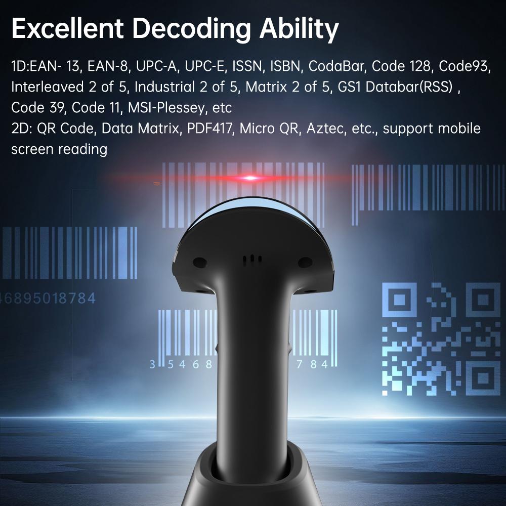 Wireless 2D 1D Bar  Scanner   2.4G USB Wired Connection High Speed Scanning with   Display for Paper and Screen   Rder Compatible for   f