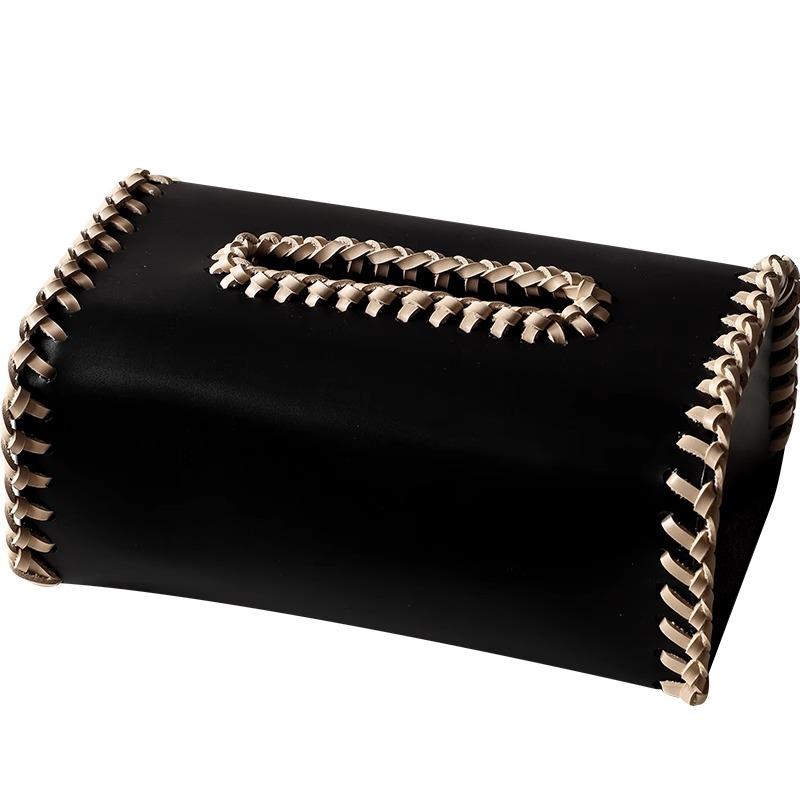 Leather Tissue Box Color-blocked Thread Weaving Two-color Home Napkin Holder Paper Towel Holder Organizadores Home Decoraction