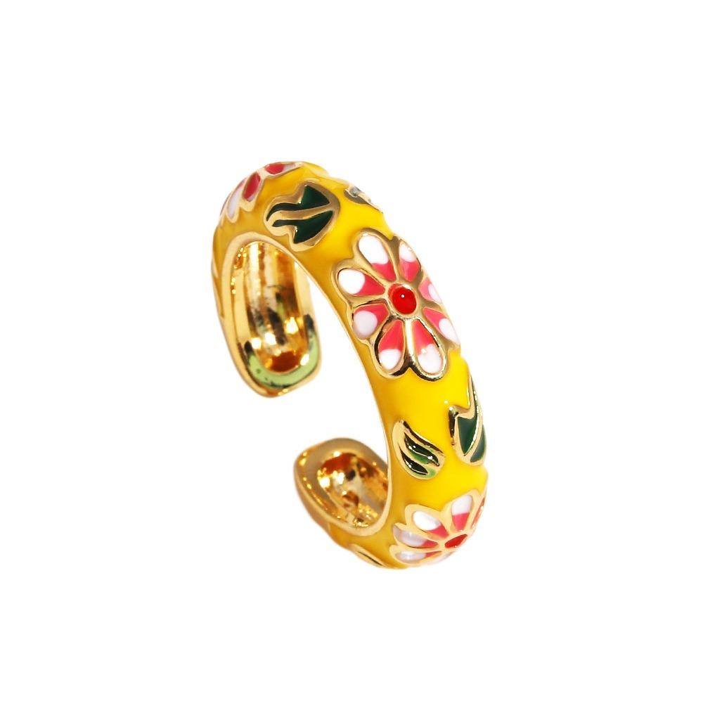 Dripping Oil Opening Ring Colorful Flower Finger Ring Vintage Enamel Ring  Gift жёлтый