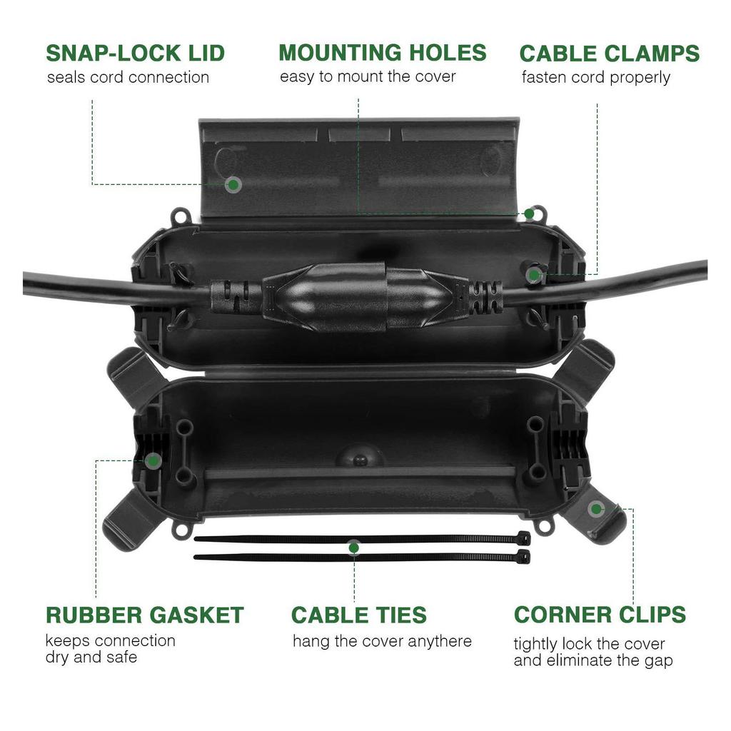 Extension Cord Safety Cover Waterproof Outdoor Cable Safety Box Sealed Electrical Connection Box for AWG14 AWG16 Wire Connection