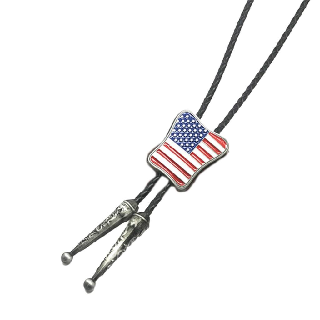Vintage Western Cowboy Bolo Tie Flag Pendant Necktie Punk Necklace Costume Accessory American Bola Tie Western