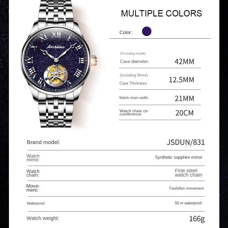 JINSHIDUN Marke Hollow Star Tourbillon Manuelle mechanische Uhr Herrenuhr Herrenuhr