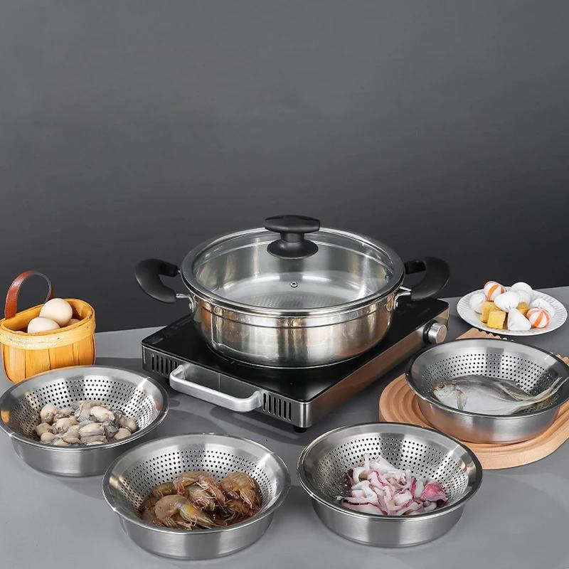 Thick Double Layer Drainage Basin German Style 304 Stainless Steel Basin Drain Basket Vegetable Washing and Rice Washing Basin