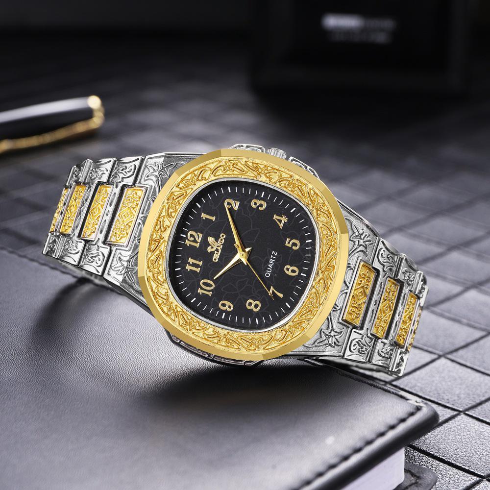 Stylish Square Dial Non-Mechanical Men's Quartz Watch with Butterfly Steel Band