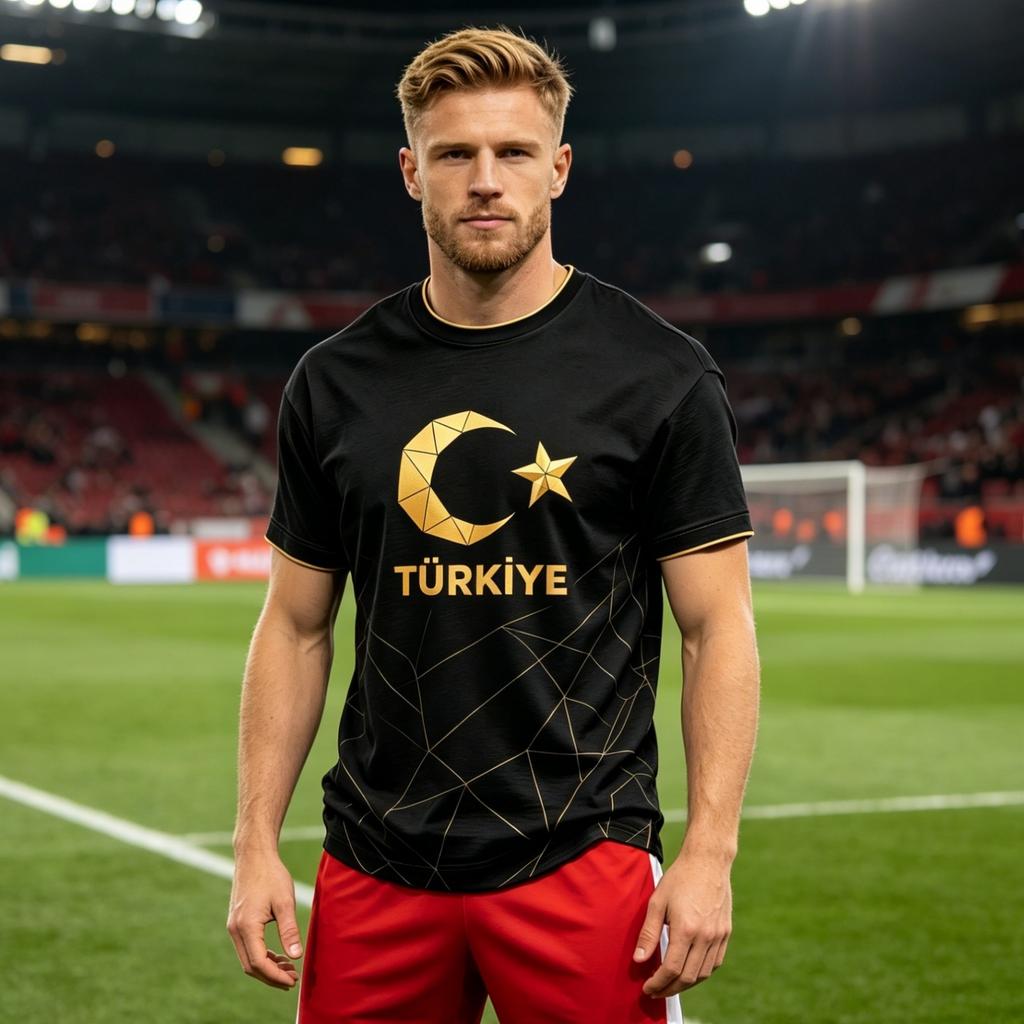 Men's Casual Crew Neck Short Sleeve Pullover T-Shirt Geometric Print Football Fan Top for Sports and Everyday Wear