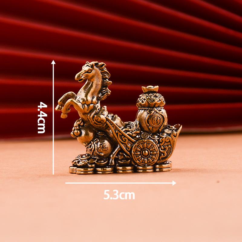 Brass Horse Step On Coins Lucky Statue Feng Shui Desk Ornament Zodiac Animal Figurines Miniatures Pure Copper Crafts Collections