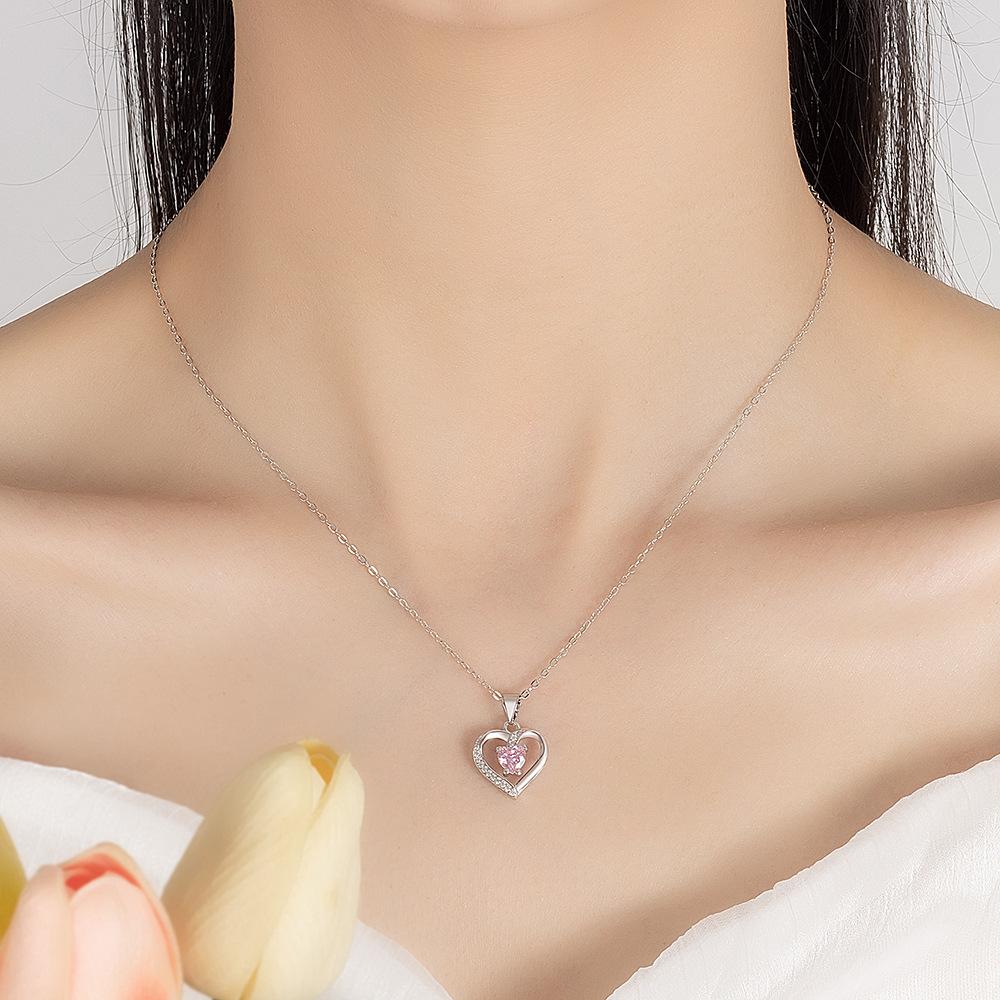 925 Sterling Silver Exquisite Fashion Heart Zircon Pendant Necklace Birthday Anniversary Party Gift
