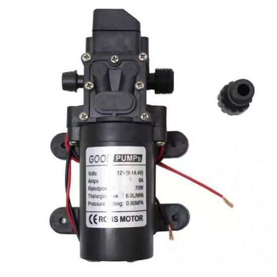 DC12V 6L/Min 130PSI 70W Diaphragm Water Pump W/ Presure Protection Switch Black