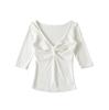 Deep V-Neck Kink Medium Sleeve T-Shirt Women's Summer New American Spice Girl Style Solid Color Slim Skinny Bottom Top