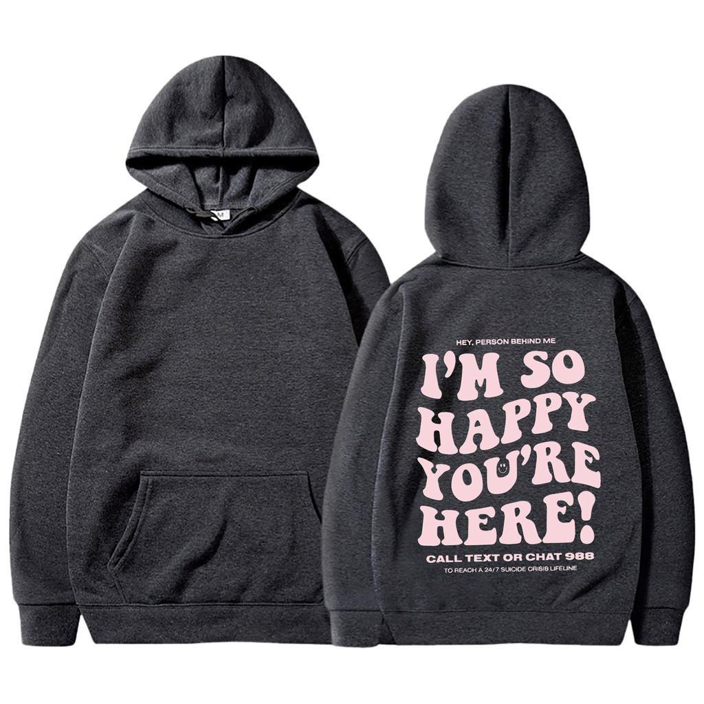 I'M So Happy You'Re Here European And American New Fashion Letter Print Hooded Back Collar Plush Sweater For Women