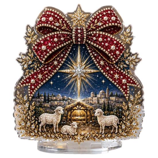 Indoor Winter Holiday Decorations Christmas Faux Diamond Painting Tabletop Ornaments, Beginner-Friendly DIY Acrylic Rhinestone Art Decor Craft