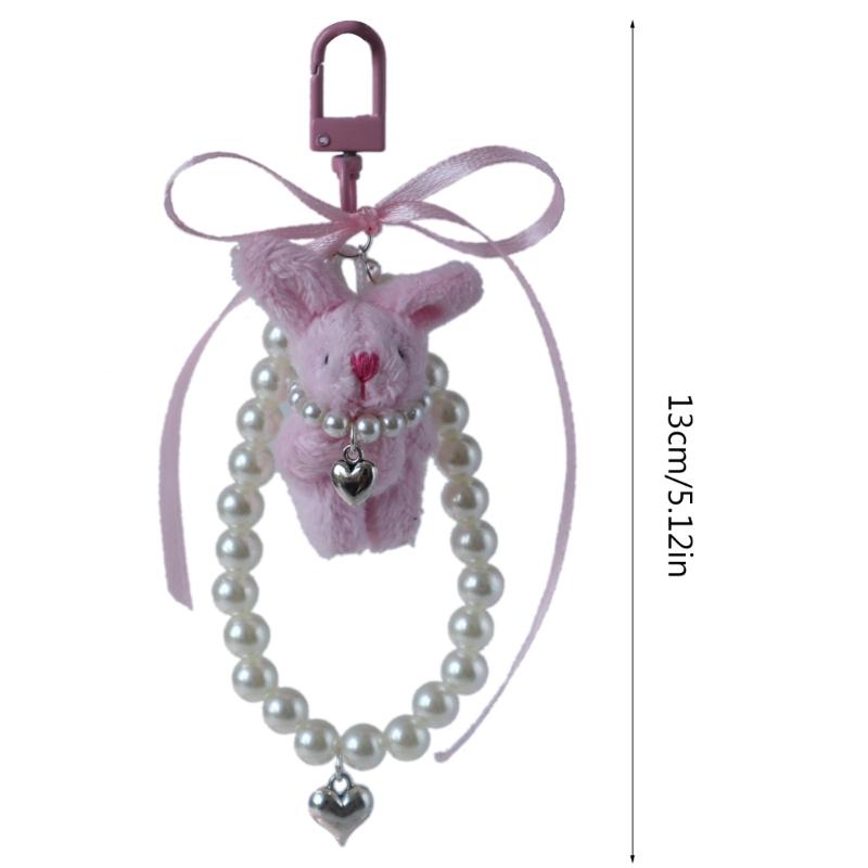 Heart Pearl Phone Chain Plush Rabbit Charm Keychain Pendant Backpack Decoration