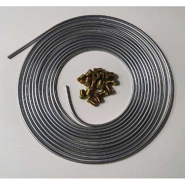 1x Zinc Steel Car Brake Line Tubing Coil Kit 16Pcs Fittings Universal 3/16" 25Ft