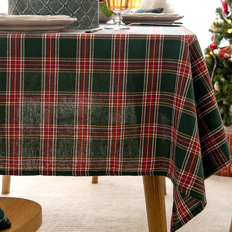 Christmas Checkered Tablecloth, Cotton Square Table Cover, Holiday Dining Table Decor, 90×90cm