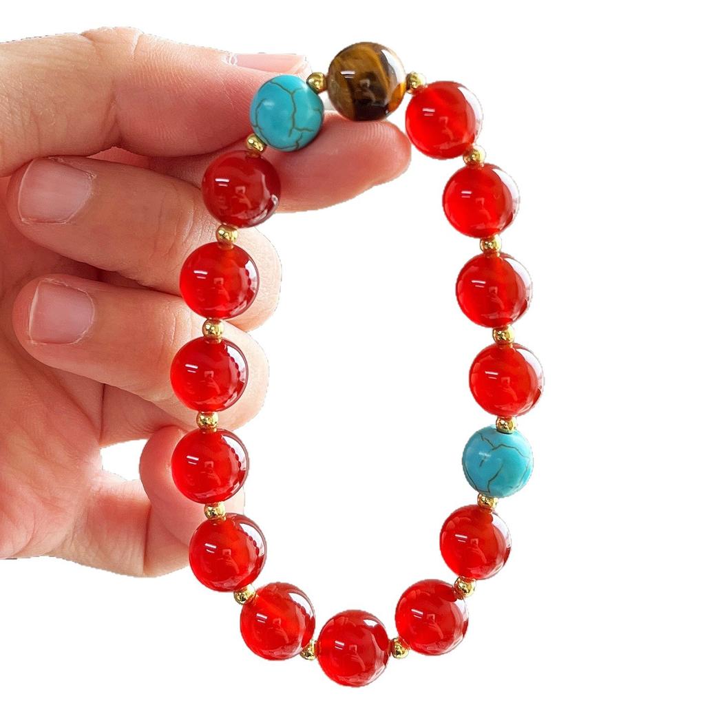 7A10Mm High Quality Ice Permeable Water Moist Natural Carnelian Agate Tiger's Eye Bracelet