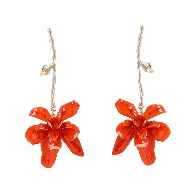 

Vintage Colorful Enamel Oil Drop Flower Pendant Earrings For Women Exaggerated Metal Long Tassel Earrings 2026 Trend Zircon оранжевый