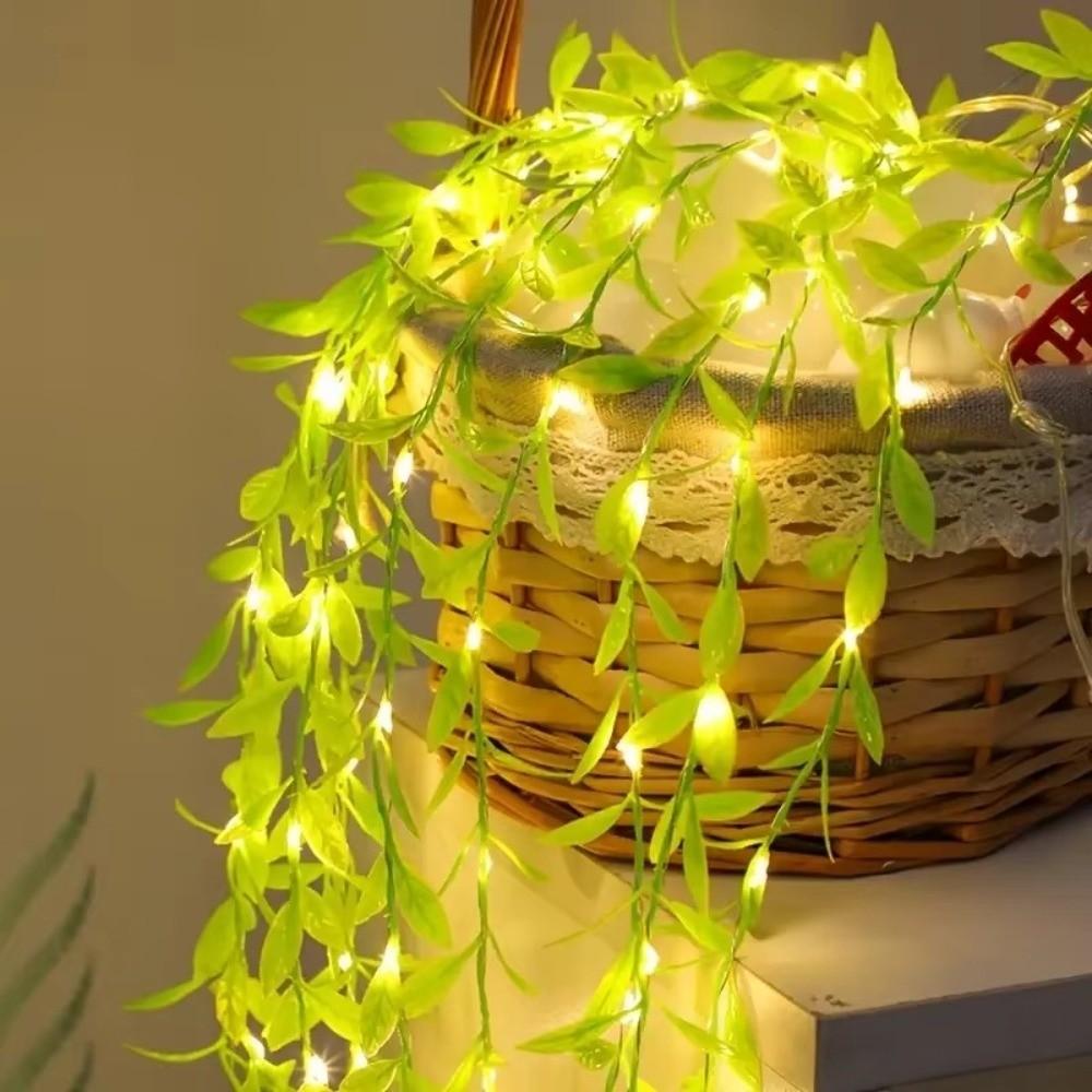 2/5M 20Light Willow Leaf String Lights Always on Battery Box Willow Curtain Lamp Desktop Decoration Artificial Flowers